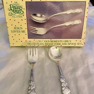 VTG Enesco Precious Moments Jesus Loves Me Silver Plated Girl’s Flatware Set